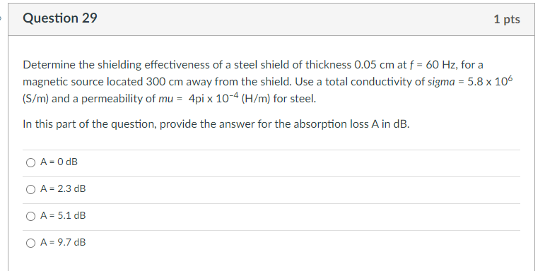 Solved Determine the shielding effectiveness of a steel | Chegg.com