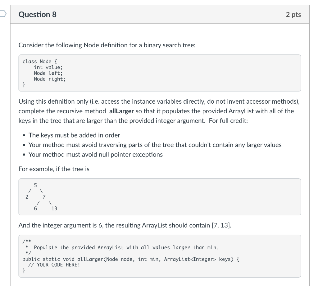 Solved Question 8 2 pts Consider the following Node | Chegg.com