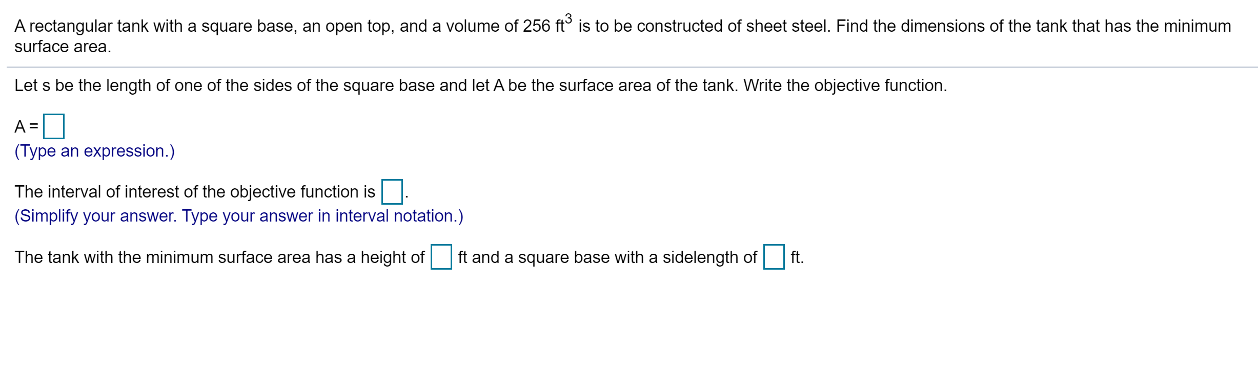 Solved A rectangular tank with a square base, an open top,