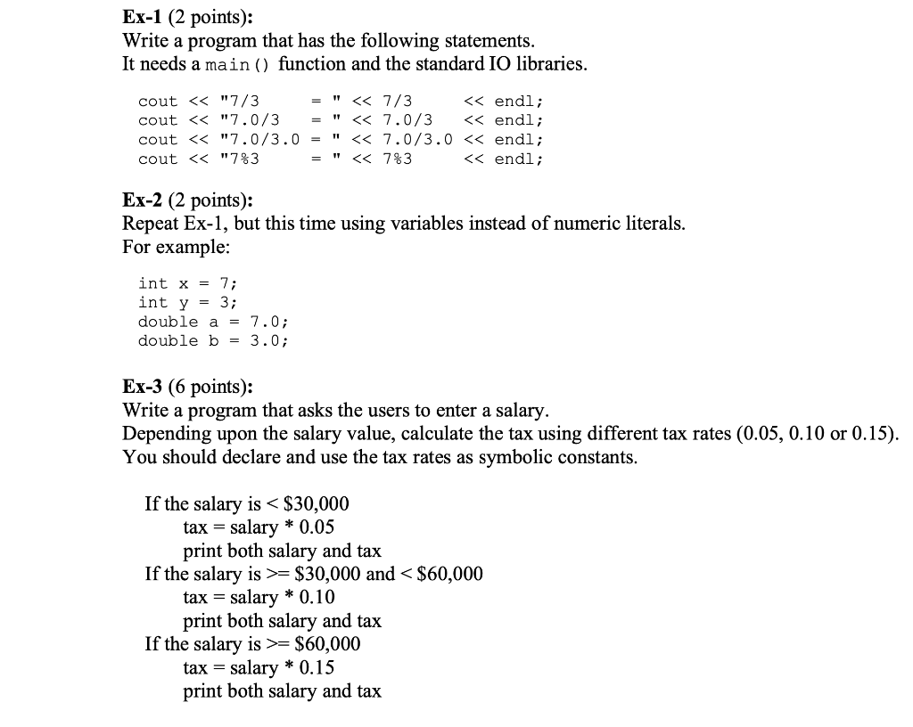 Solved Ex-1 (2 points): Write a program that has the | Chegg.com