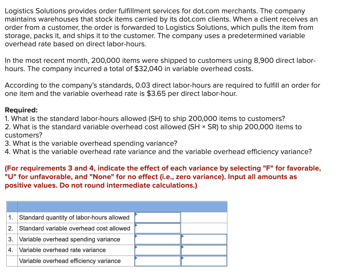 Solved Logistics Solutions provides order fulfillment | Chegg.com