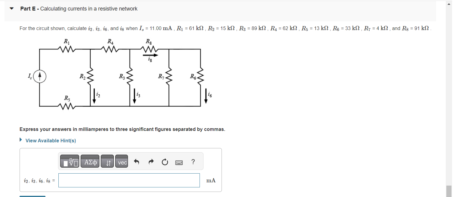 Solved For The Circuit Shown, Calculate I2,i3,i6, And I8 | Chegg.com