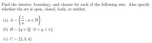 Solved Find the interior, boundary, and closure for each of | Chegg.com