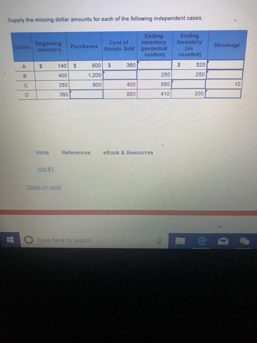 Solved Supply the missing dollar amounts for each of the | Chegg.com