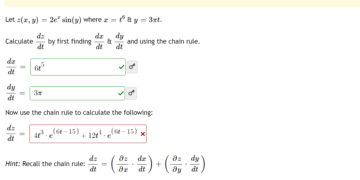 Solved Let Z X Y 2exsin Y Where X T6andy 3πt Calculate Dtdz