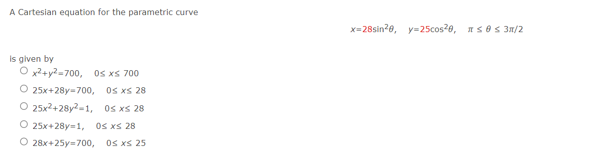 Solved A Cartesian equation for the parametric curve | Chegg.com