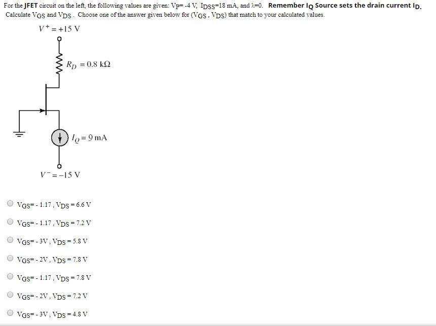 Solved For the JFET circuit on the left, the following