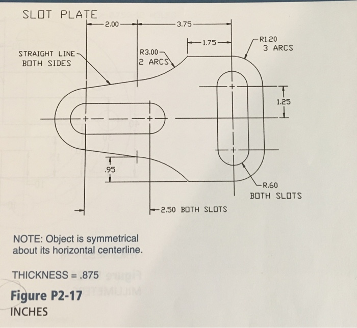 SLOT PLATE 2.00 3.75 R1.20 1.75 3 ARCS STRAIGHT LINE