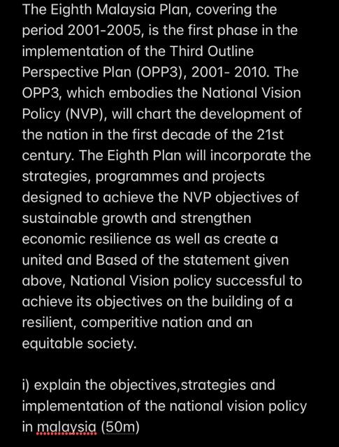 The Eighth Malaysia Plan, covering the period 2001-2005, is the first phase in the implementation of the Third Outline Perspe