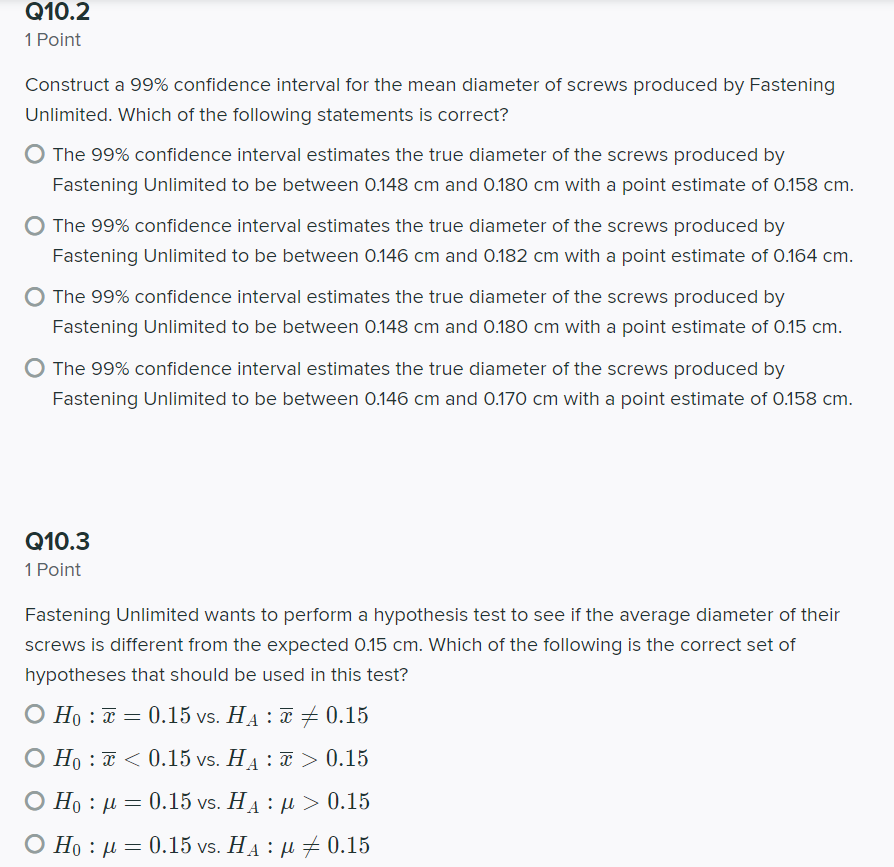 Solved Q10 Confidence Intervals and Hypothesis Testing 12 | Chegg.com