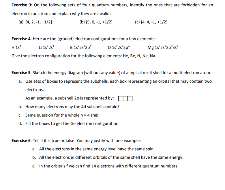 Solved Exercise 3 On the following sets of four quantum Chegg