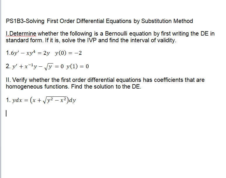 Solved PS1B3Solving First Order Differential Equations by