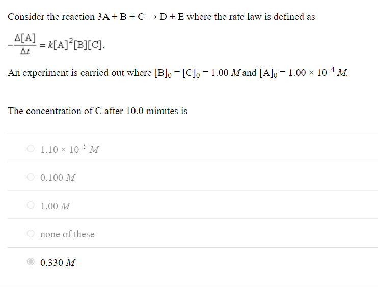 Solved Consider the reaction 3A+B+C→D+E where the rate law | Chegg.com