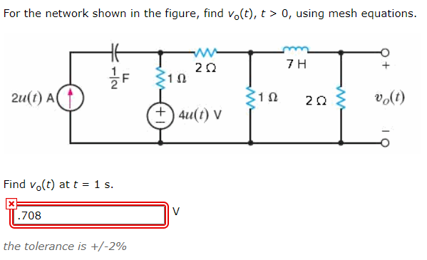 Solved For the network shown in the figure, find vo(t), t > | Chegg.com