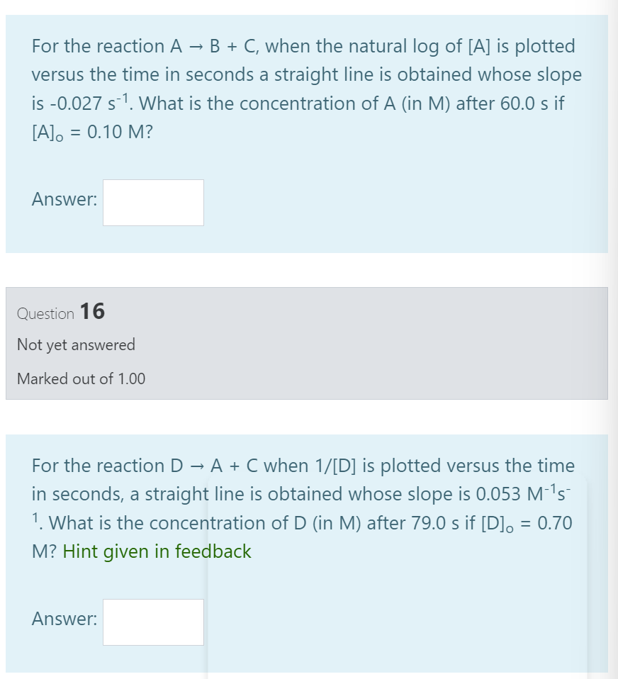 Solved For the reaction A - B + C, when the natural log of | Chegg.com