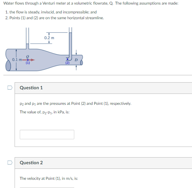 Solved Water flows through a Venturi meter at a volumetric | Chegg.com