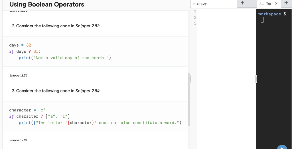 Solved main.py + Using Boolean Operators >_ Terr x + | Chegg.com