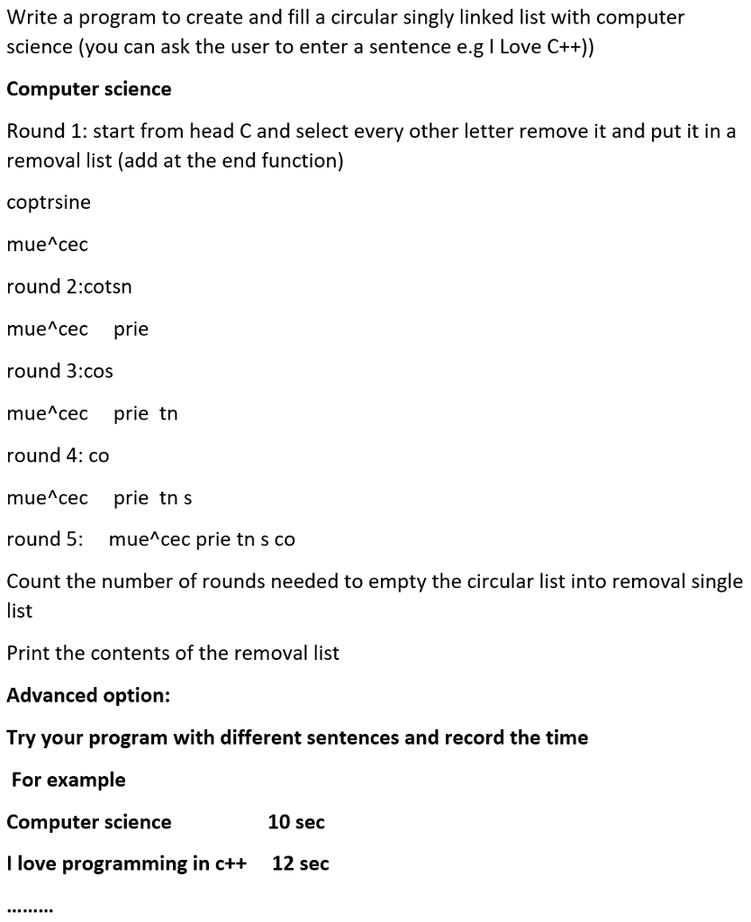 Solved C++ Circular Linked Lists and Nodes Program takes | Chegg.com