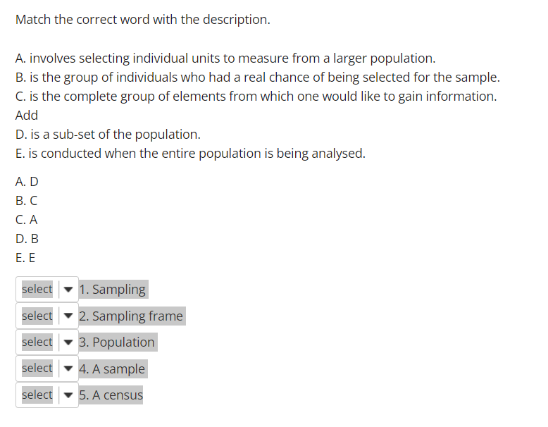 Solved Match the correct word with the description. A. | Chegg.com