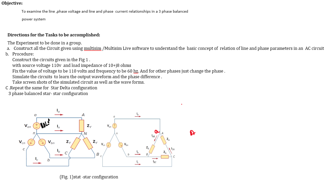 Solved Objective: To examine the line, phase voltage and | Chegg.com