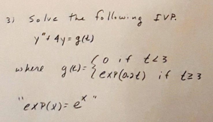 Solved 3 Solve The Following Ivp Y′′ 4y G T Where G T {0