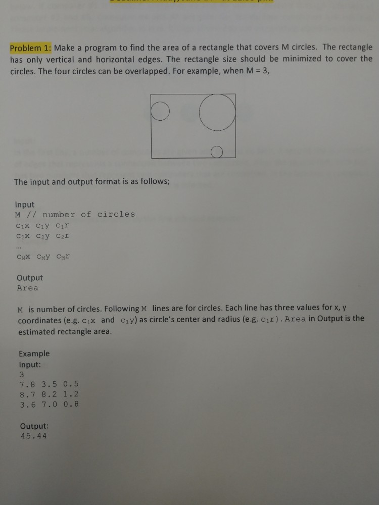 Solved Problem 1: Make a program to find the area of a | Chegg.com