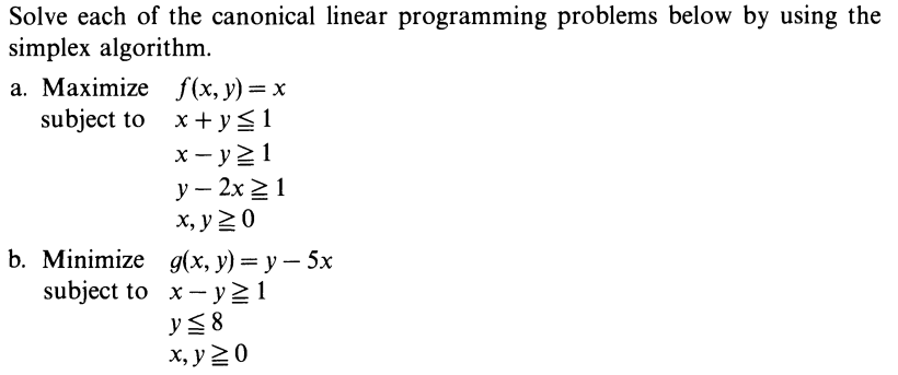 Solved Solve each of the canonical linear programming | Chegg.com