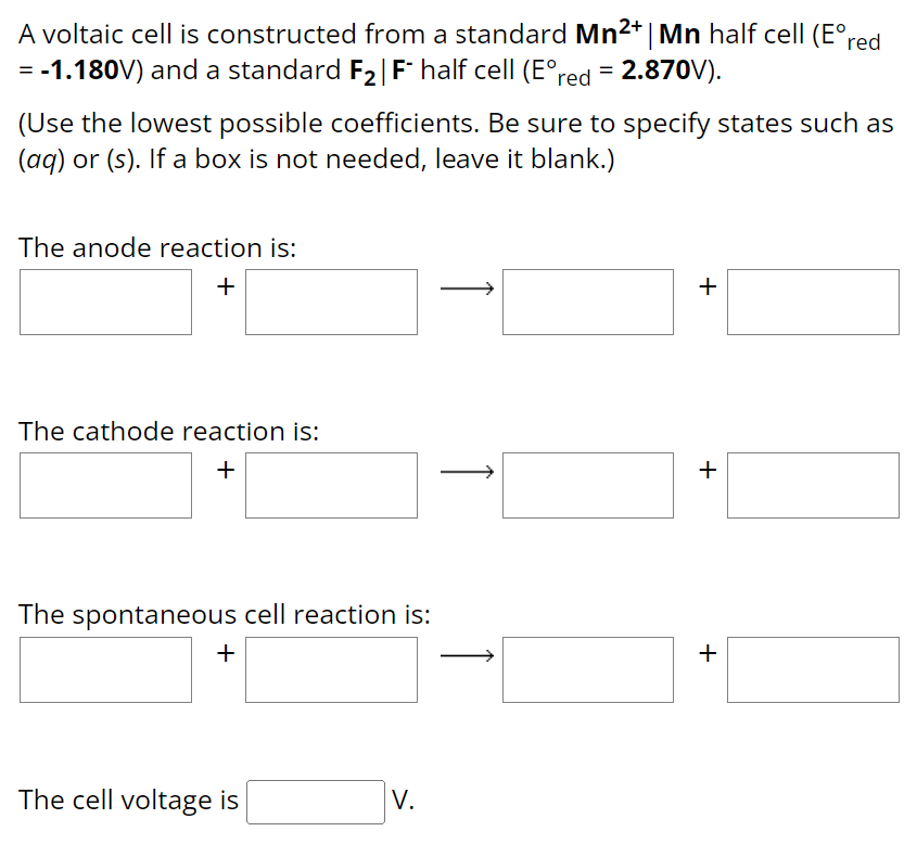 Solved A Voltaic Cell Is Constructed From A Standard Mn2+∣Mn | Chegg.com