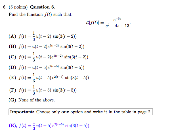 Solved 5 Points Question 6 Find The Function F T Such Chegg Com