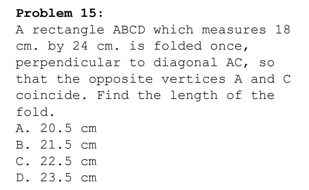 Solved Problem 15: A rectangle ABCD which measures 18 cm. by