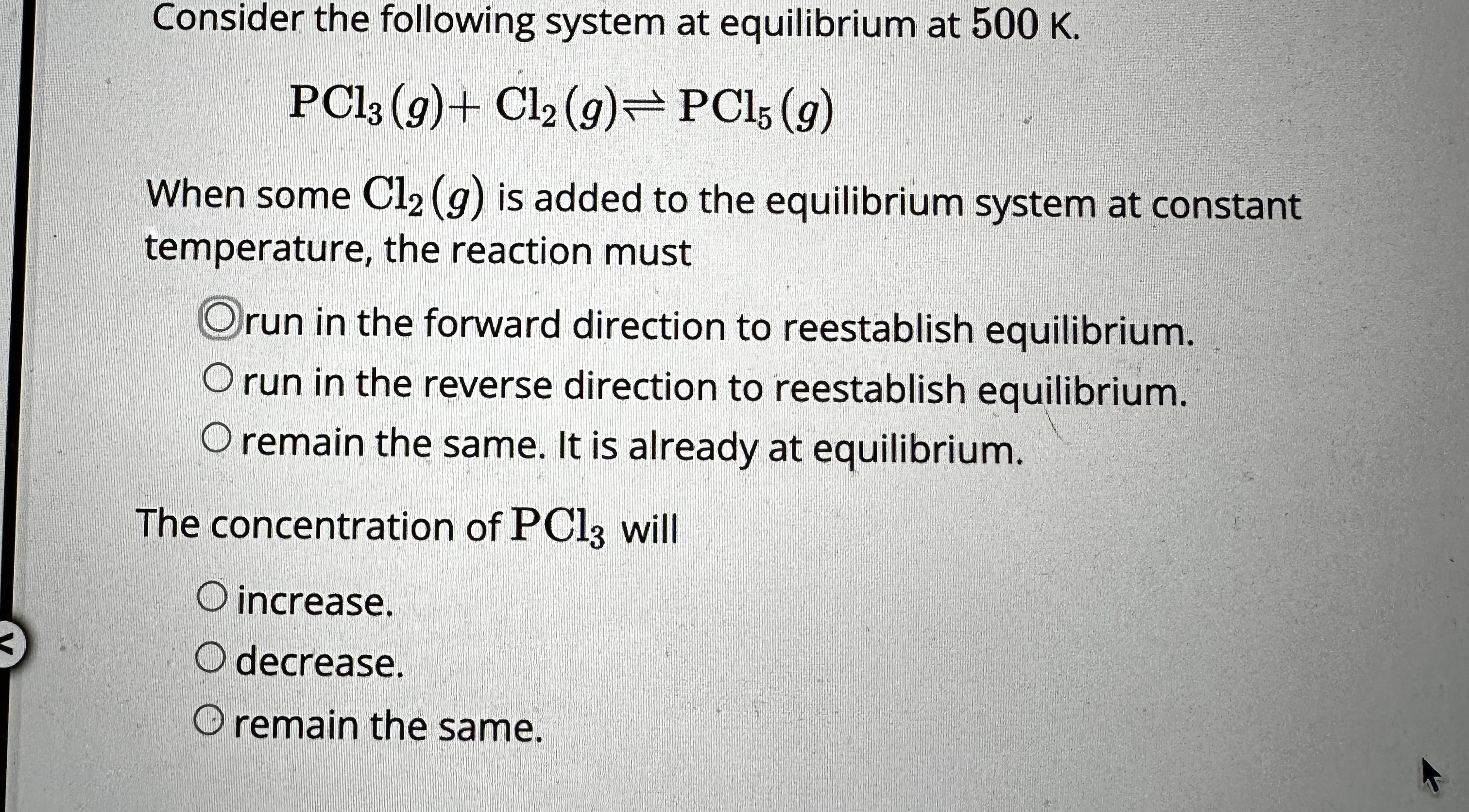 Solved Consider the following system at equilibrium at 500 | Chegg.com