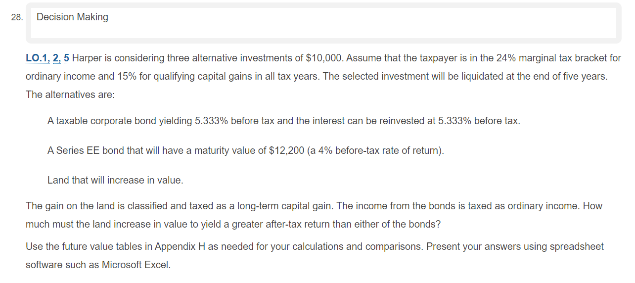 Solved 28. Decision Making LO.1, 2, 5 Harper is considering | Chegg.com