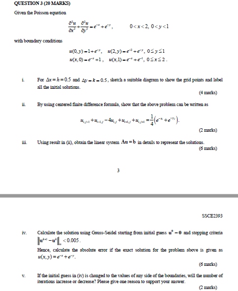 Solved QUESTION 3 (20 MARKS) Given the Poisson equation au | Chegg.com