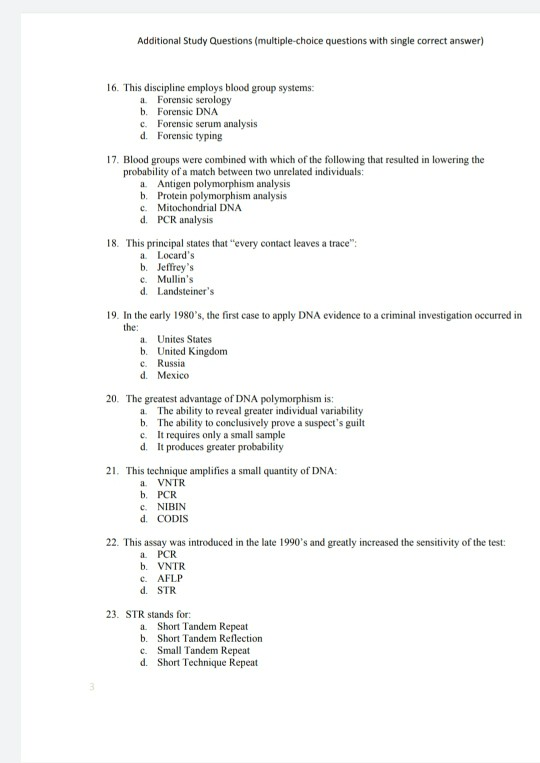 Solved Additional Study Questions (multiple-choice Questions | Chegg.com