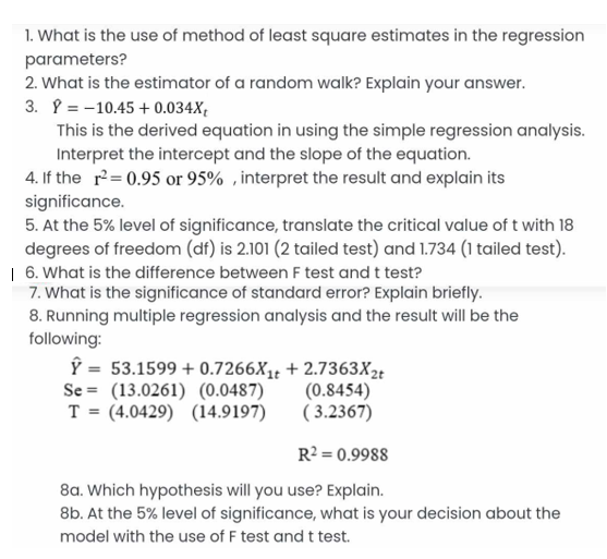 Solved What is the use of method of least square estimates | Chegg.com