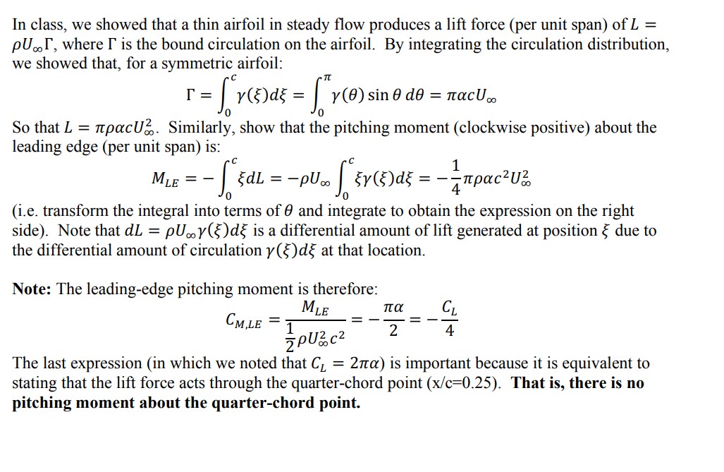 Solved In class, we showed that a thin airfoil in steady | Chegg.com