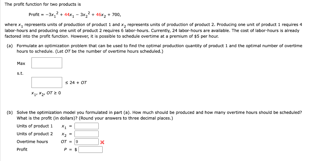 Solved The profit function for two products is Profit = | Chegg.com