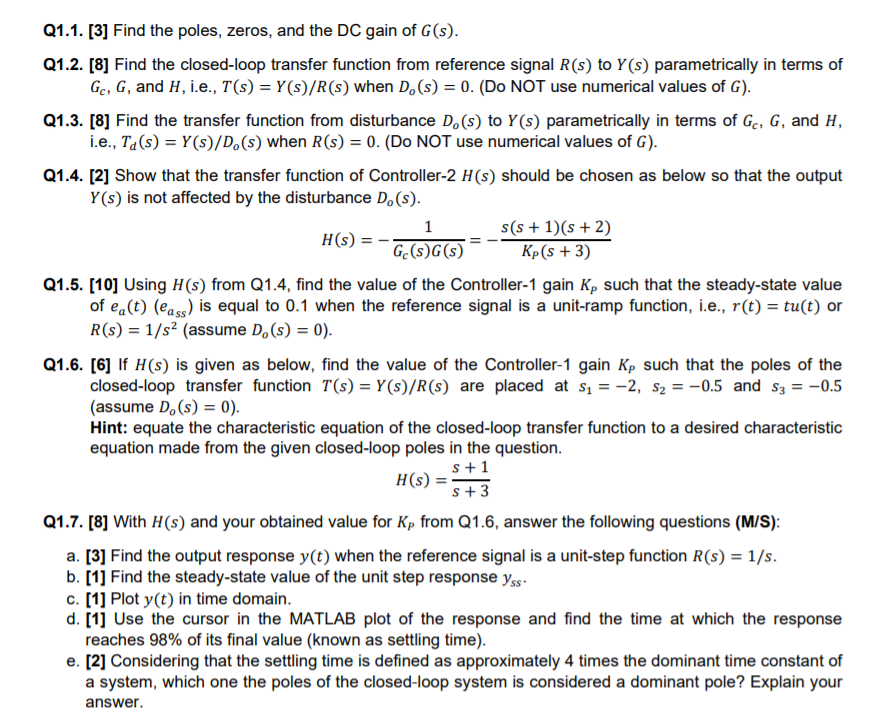 Solved Question 1[45 marks). Consider the closed-loop system | Chegg.com