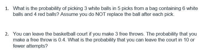 probability of picking balls from a bag