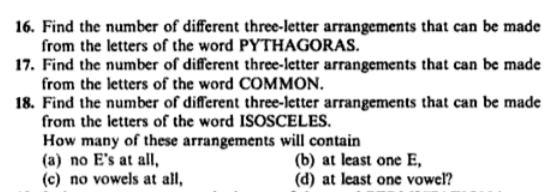 Solved 16. Find the number of different three-letter | Chegg.com
