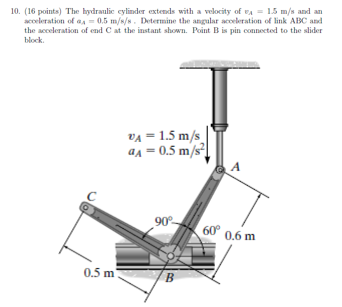 Solved 10. (16 points) The hydraulic cylinder extends with a