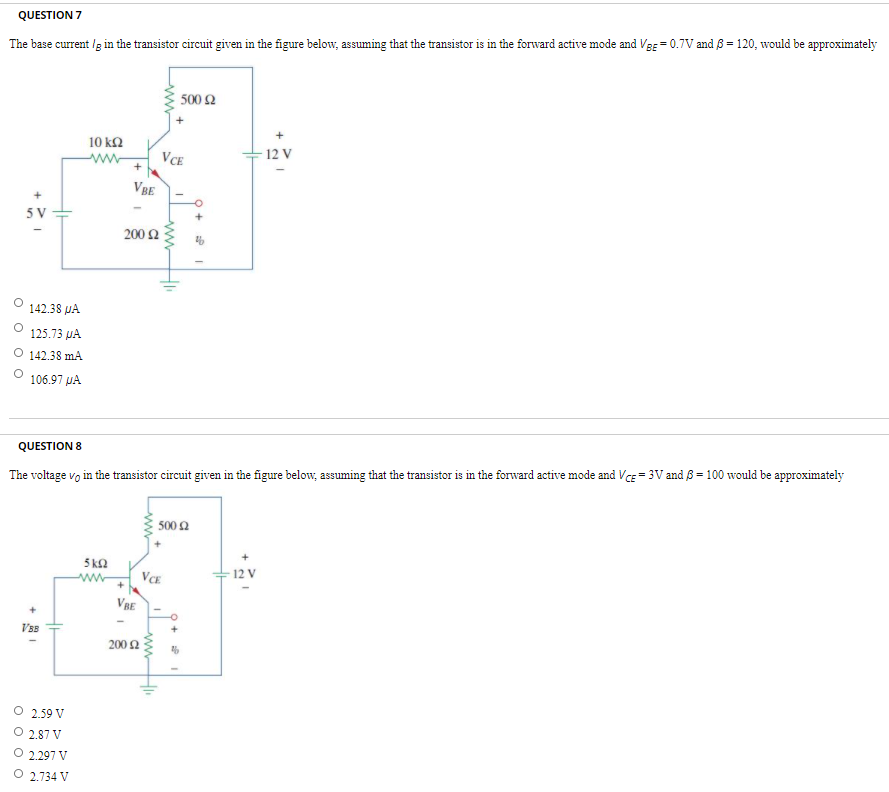 Solved QUESTION 7 The base current /g in the transistor | Chegg.com