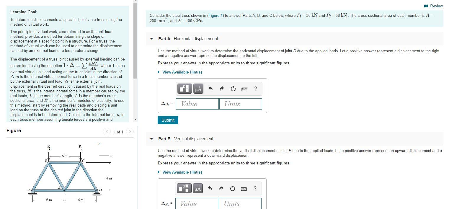 Solved Review Consider the steel truss shown in (Figure 1) | Chegg.com