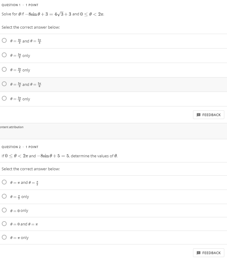 Solved Question 5 1 Point Solve The Following For 0 In