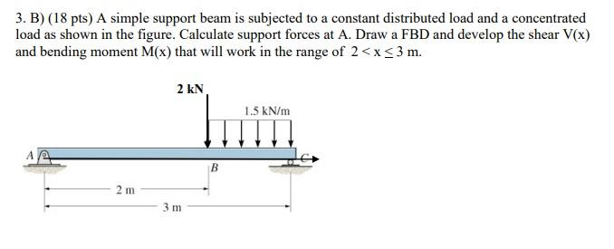[Solved]: 3. B) (18 pts) A simple support beam is subjecte