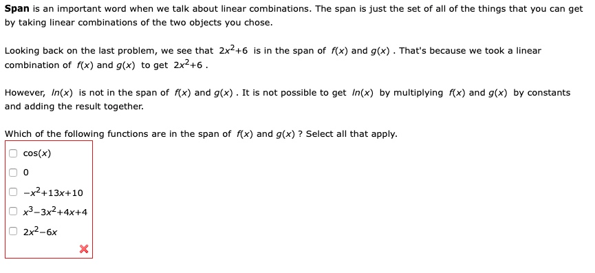 Solved Span is an important word when we talk about linear | Chegg.com