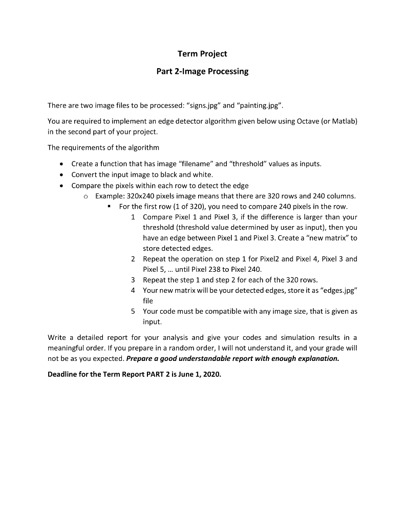 Solved Term Project Part 2-Image Processing There are two | Chegg.com