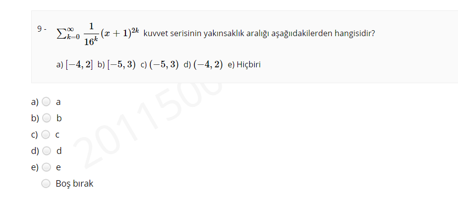 Solved 9−∑k=0∞16k1(x+1)2k kuvvet serisinin yakınsaklık | Chegg.com