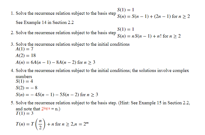 Solved 1. Solve The Recurrence Relation Subject To The Basis | Chegg.com