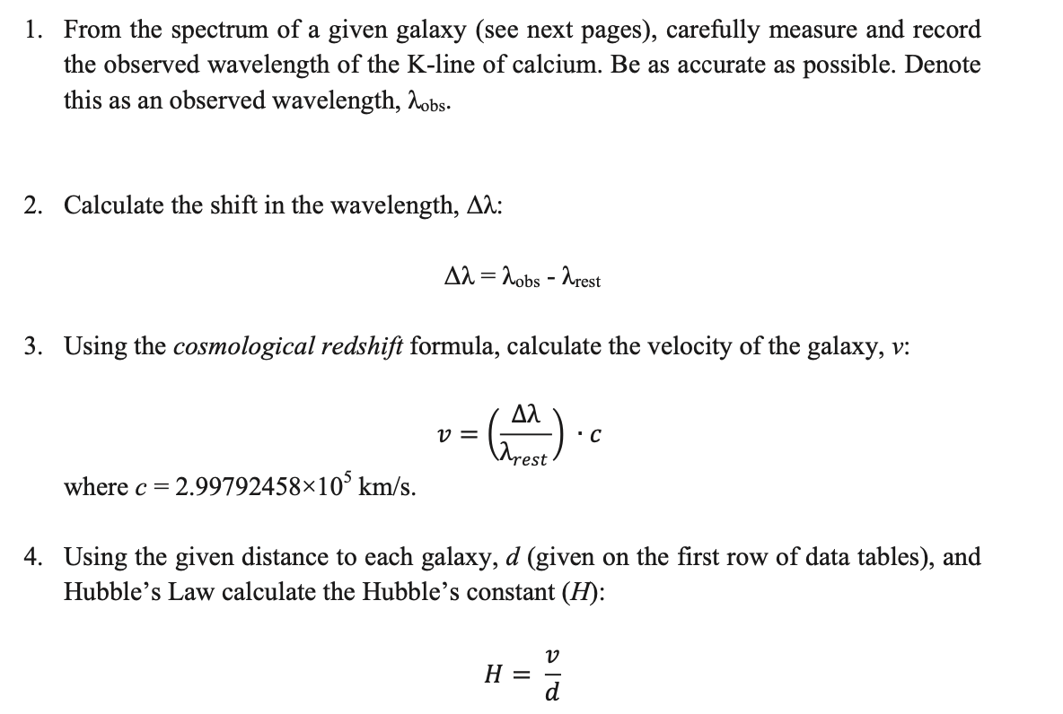 Solved On Pages 51 54 There Are Spectra Of 4 Galaxies Gi Chegg Com